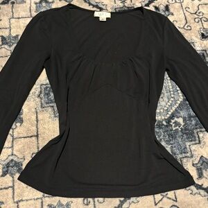 VINTAGE EARLY 2000S ANN TAYLOR LOFT BLACK LONG SLEEVE BASIC ROUCHED T-SHIRT